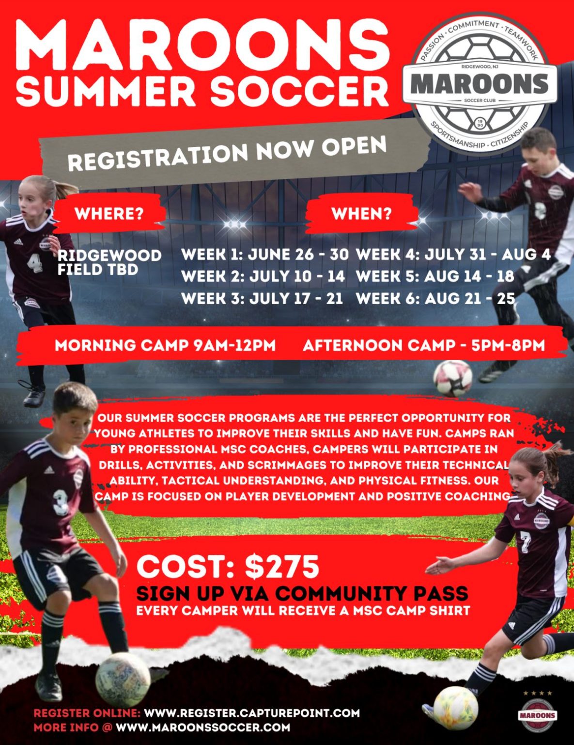 NJ Soccer Camps & Summer Select Teams Maroons Soccer Club